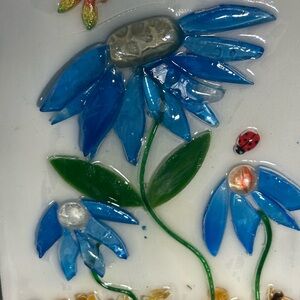 Blue and Green Glass Flower Art